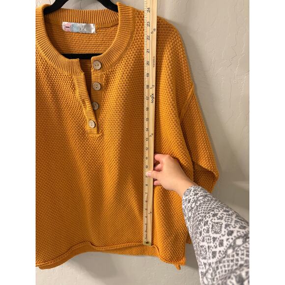 Free People Beach Sz XS Hailee Yellow‎ Waffle Knit Oversized Pullover Sweater - Picture 6 of 8